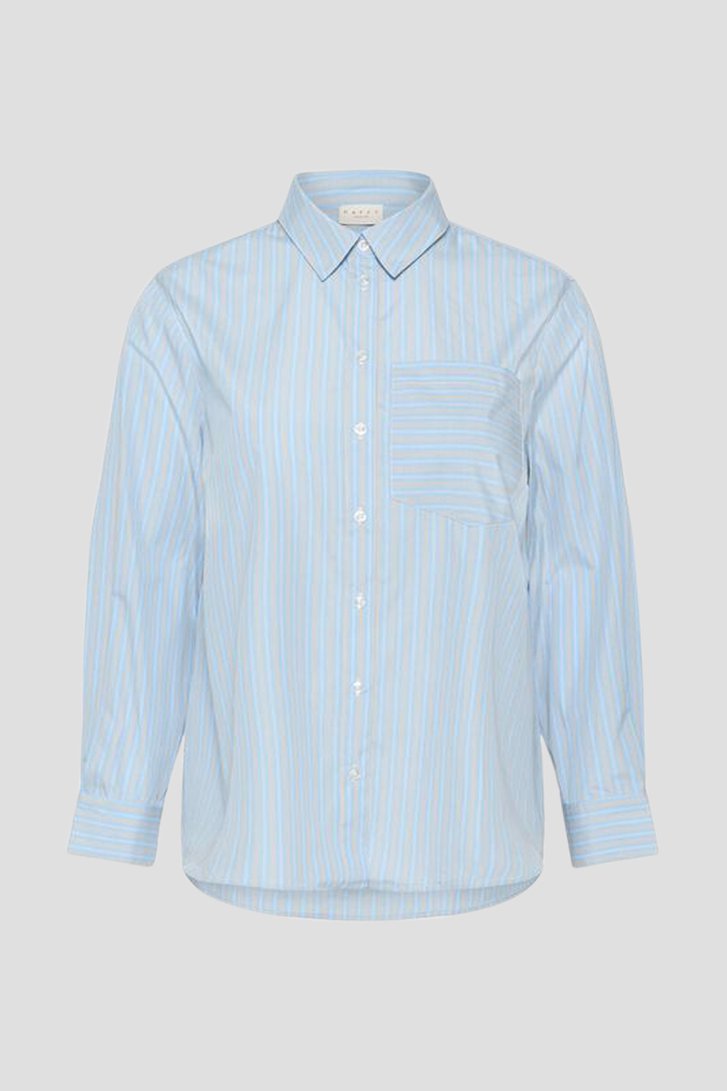 Productfoto 1 van Blauwe blouse met beige en witte strepen door Kaffe Curve voor Dames