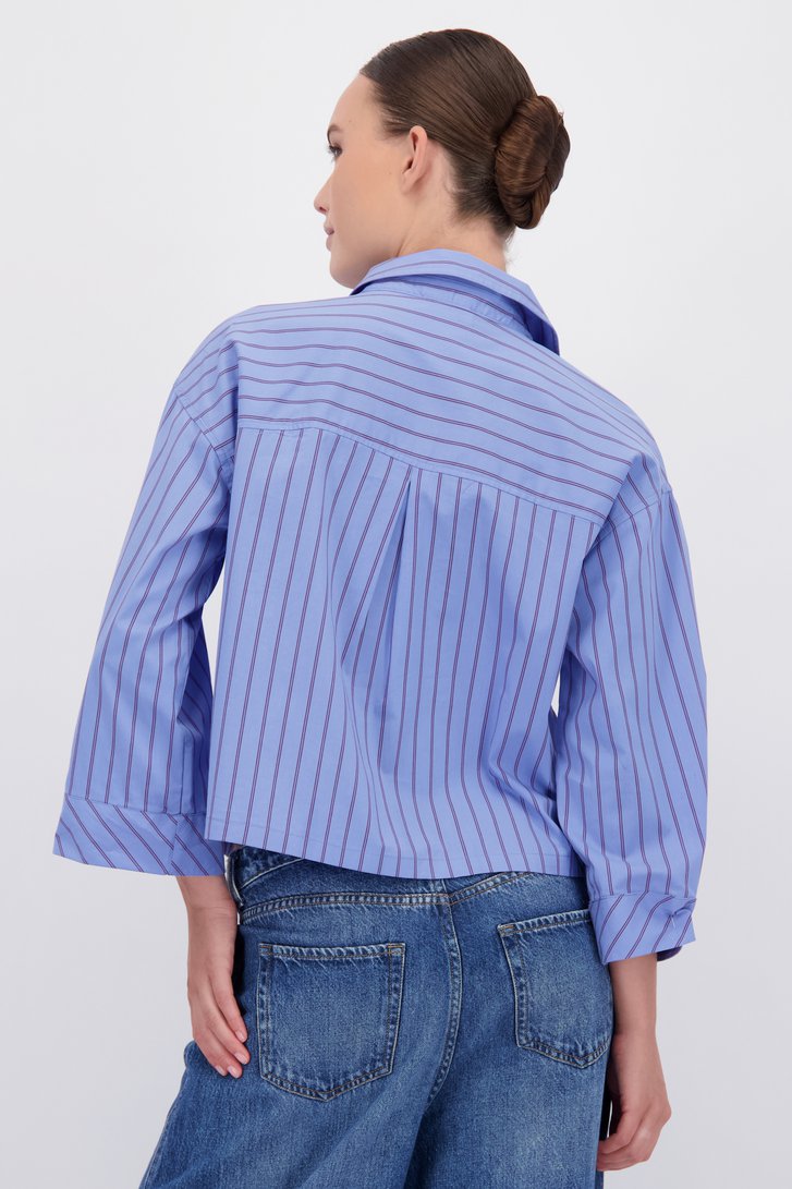 Achterkant van Blauwe blouse met bordeaux strepen door JDY voor Dames