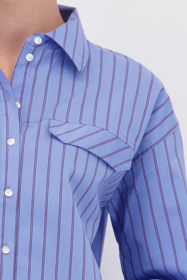 Detail van Blauwe blouse met bordeaux strepen door JDY voor Dames