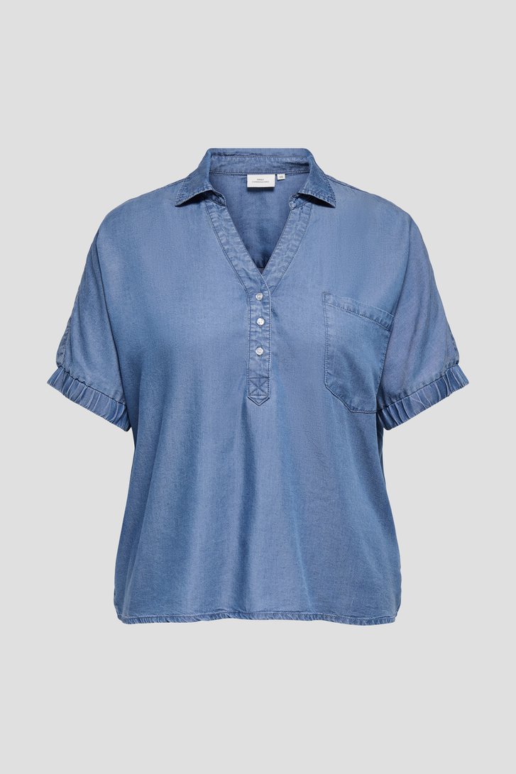 Productfoto 1 van Blauwe blouse met denim look door ONLY Carmakoma voor Dames