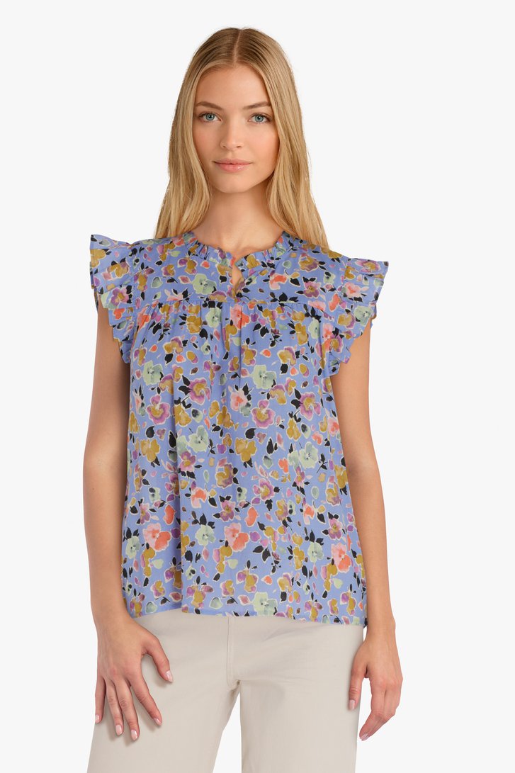 Blauwe blouse met kleurrijke print