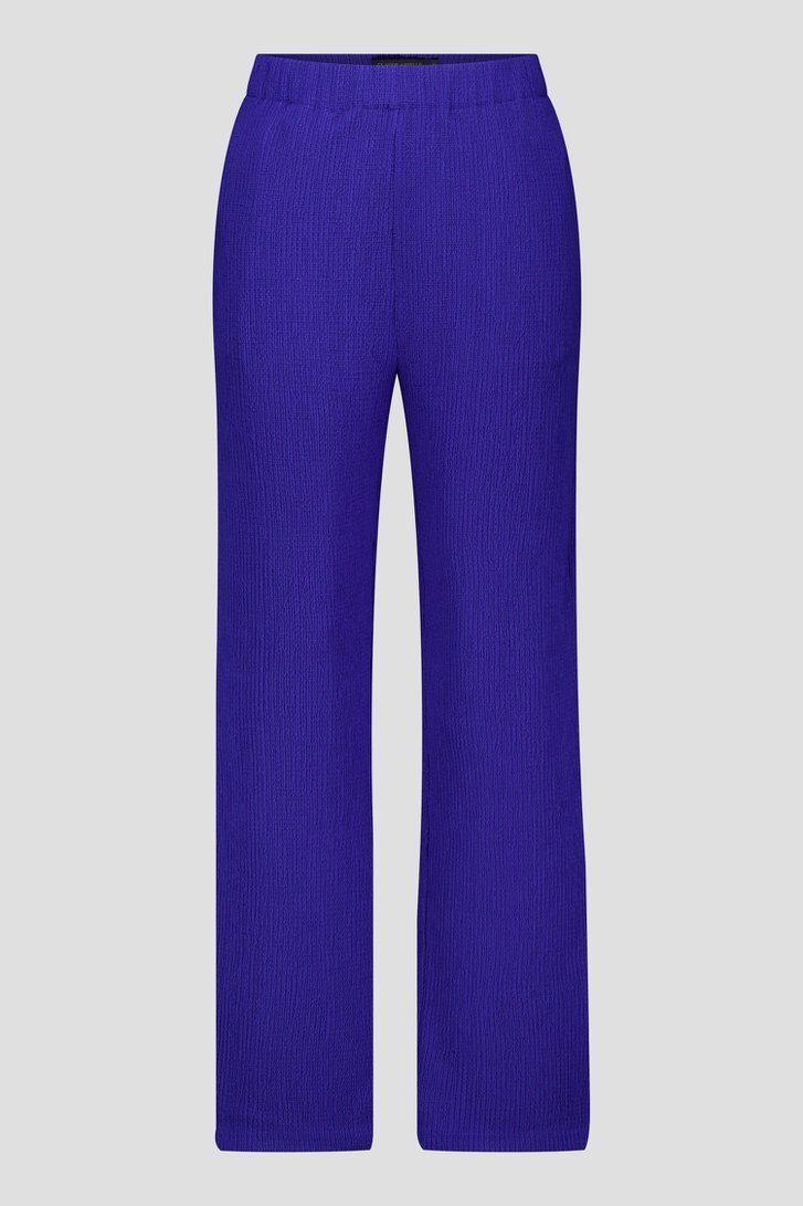 Blauwe broek met structuur en elastische taille van Claude Arielle voor Dames