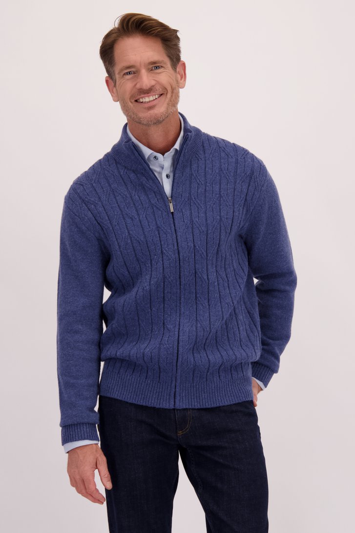 Voorkant van Blauwe cardigan met kabelmotief  door Dansaert Blue voor Heren