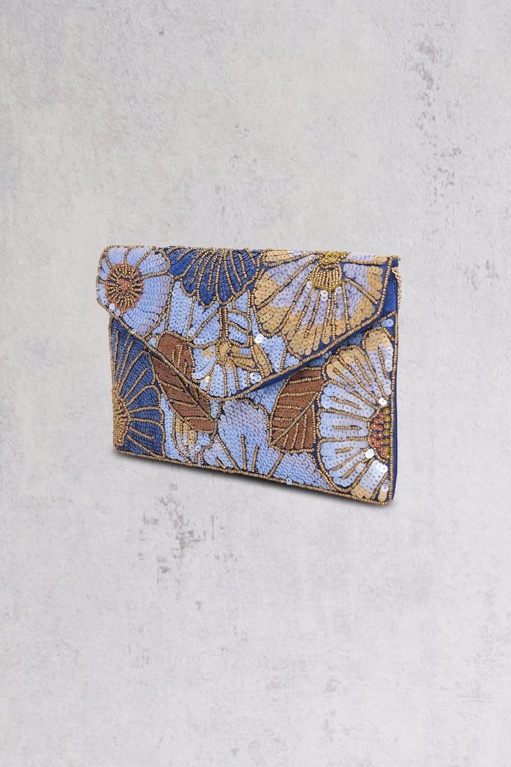 Blauwe clutch met glitter en bloemen van Bulaggi voor Dames