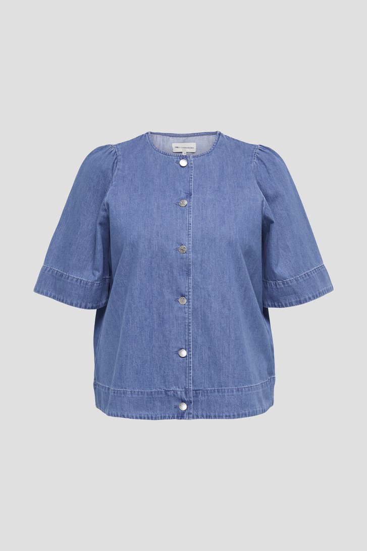 Productfoto 1 van Blauwe denimblouse met korte mouwen door ONLY Carmakoma voor Dames