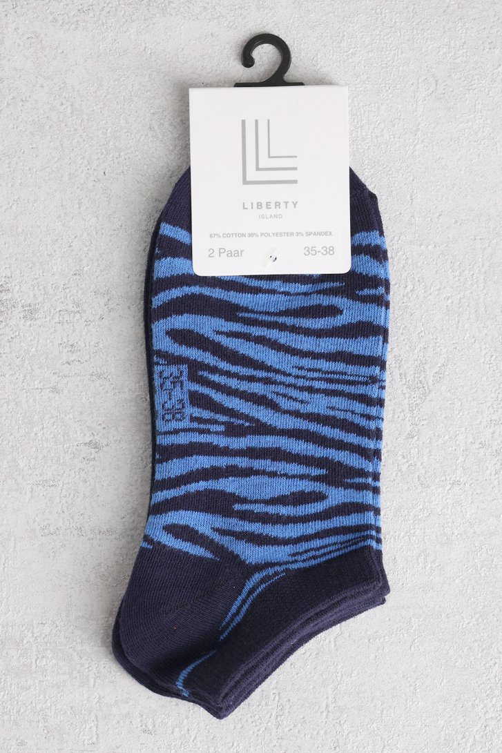 Blauwe enkelsokken met zebraprint - 2 paar van Liberty Island voor Dames