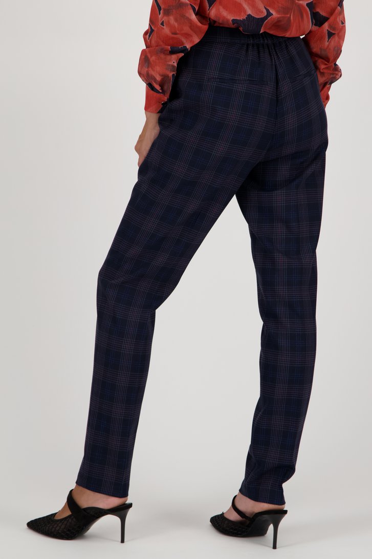 Blauwe geklede broek met fijn geruit patroon van Claude Arielle voor Dames