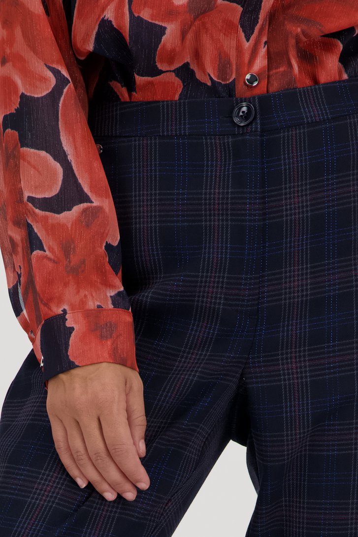 Blauwe geklede broek met fijn geruit patroon van Claude Arielle voor Dames