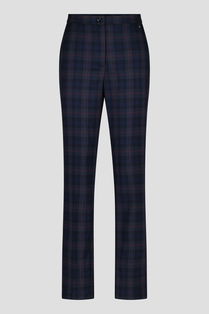 Blauwe geklede broek met fijn geruit patroon van Claude Arielle voor Dames