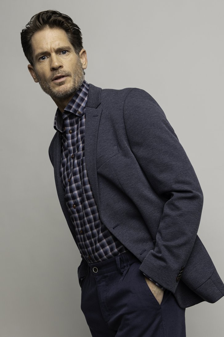 Extra foto 5 van Blauwe gemêleerde blazer - Regular fit door Dansaert Blue voor Heren