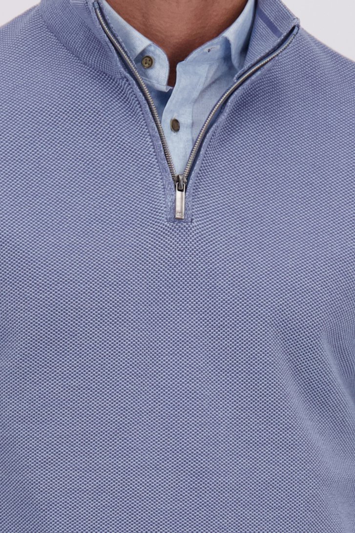 Detail van Blauwe gemêleerde trui met korte rits door Dansaert Blue voor Heren
