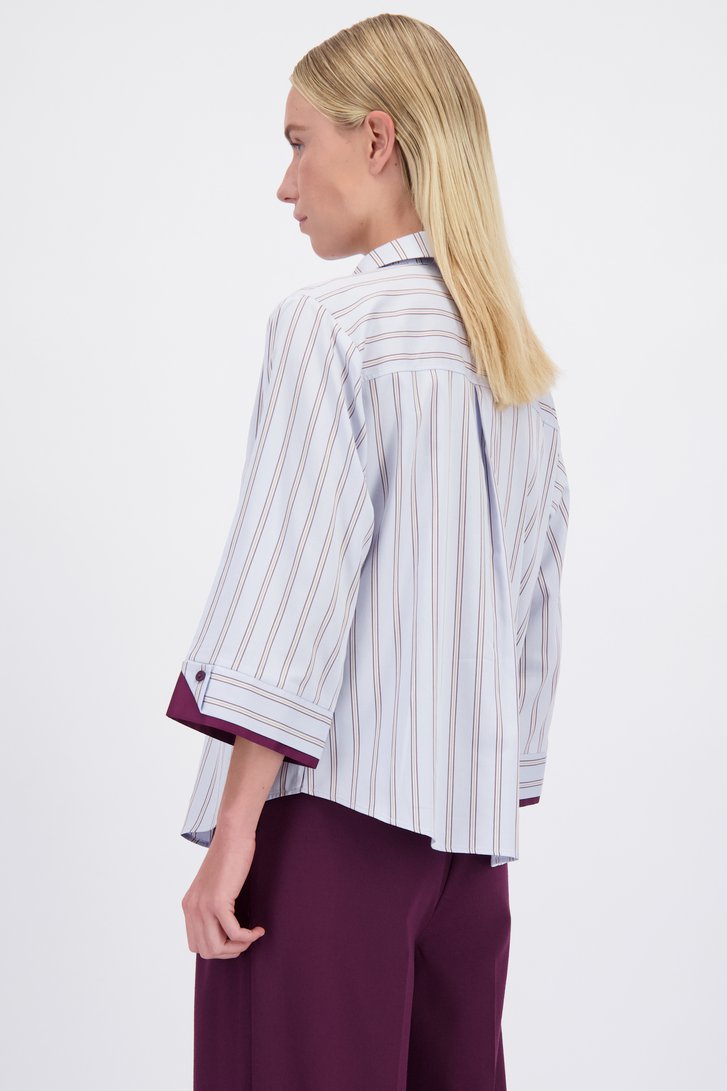 Achterkant van Blauwe gestreepte blouse met bordeaux en wit door D'Auvry voor Dames
