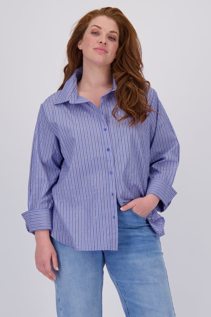 Voorkant van Blauwe gestreepte blouse met strass steentjes door ONLY Carmakoma voor Dames