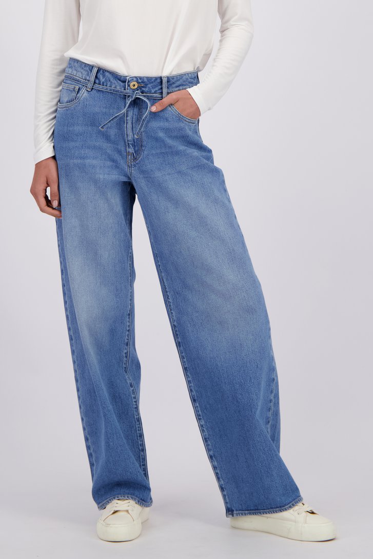Voorkant van Blauwe jeans met striklint - Wide leg fit door Liberty Island Denim voor Dames