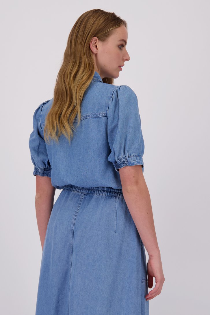 Blauwe jeansblouse met halflange pofmouwen van More & More voor Dames