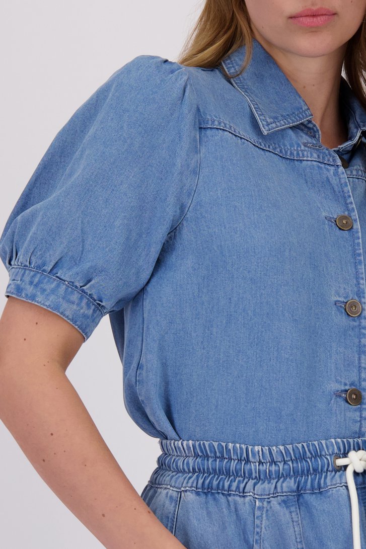 Blauwe jeansblouse met halflange pofmouwen van More & More voor Dames