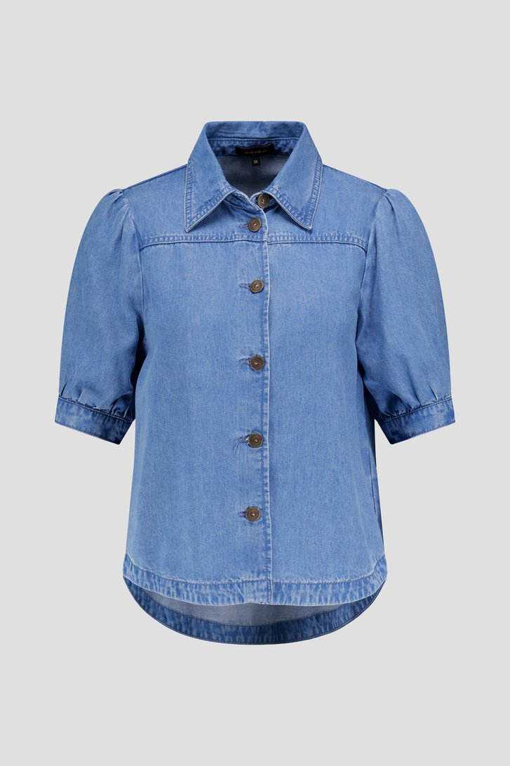 Blauwe jeansblouse met halflange pofmouwen van More & More voor Dames