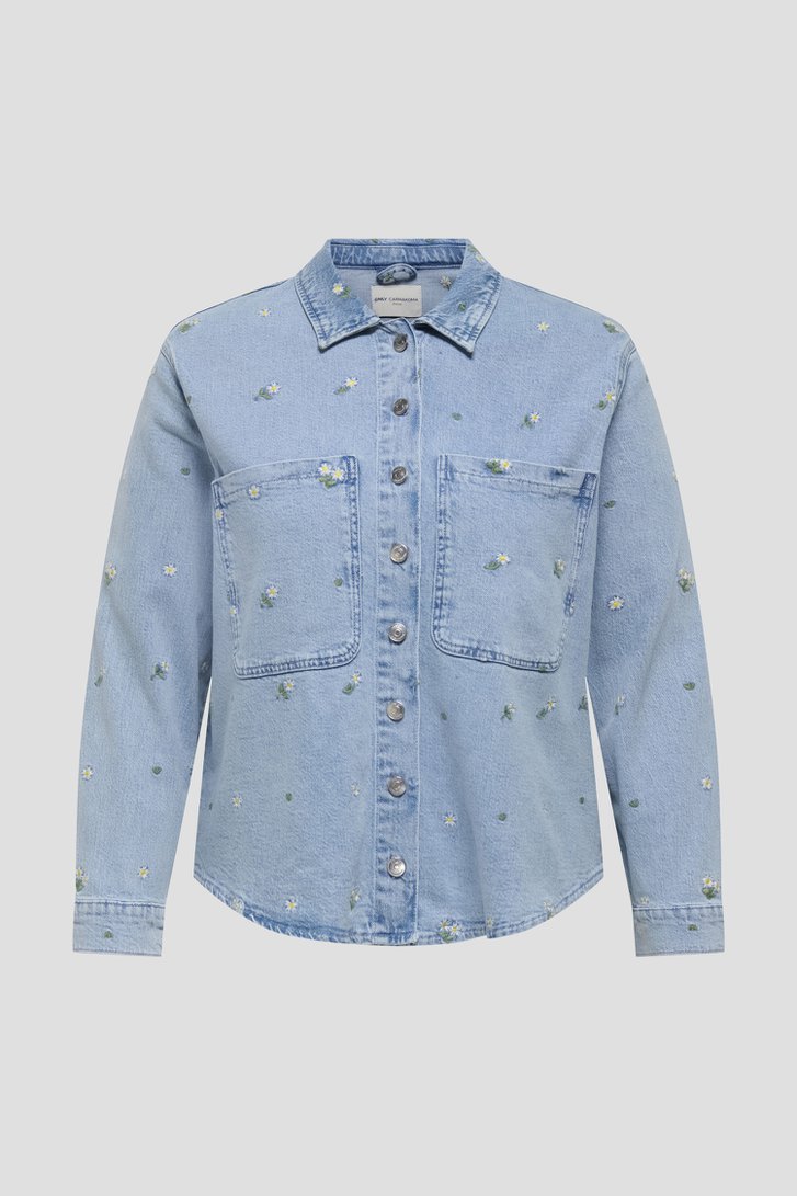 Blauwe jeansvest met geborduurde bloemen van Only Carmakoma voor Dames