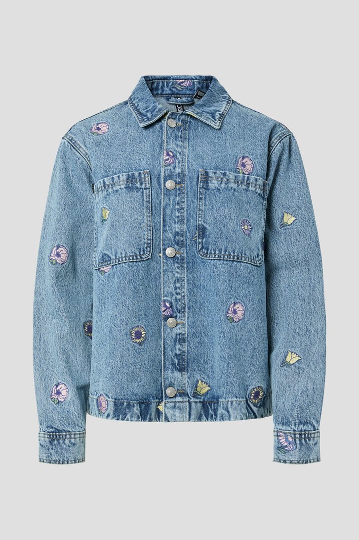 Productfoto 1 van Blauwe jeansvest met geborduurde details door Pieces voor Dames