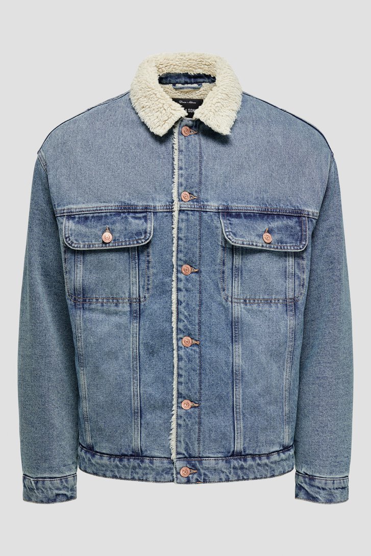 Blauwe jeansvest met teddy van ONLY & SONS voor Heren