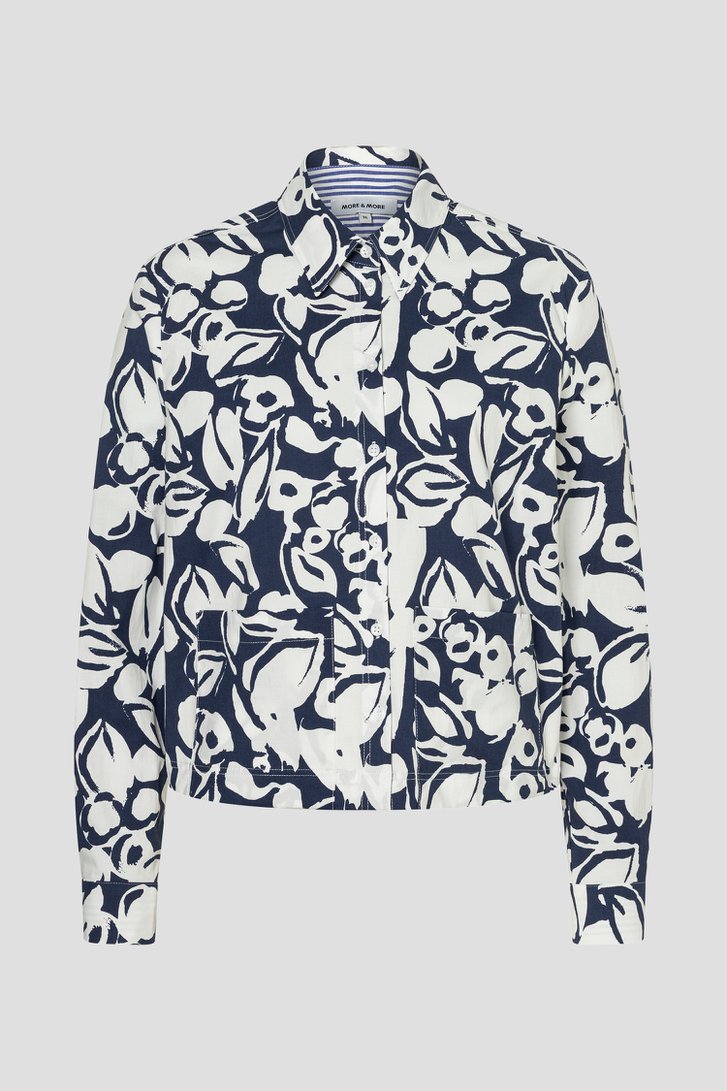 Productfoto 1 van Blauwe katoenen blouse met bloemenprint door More & More voor Dames