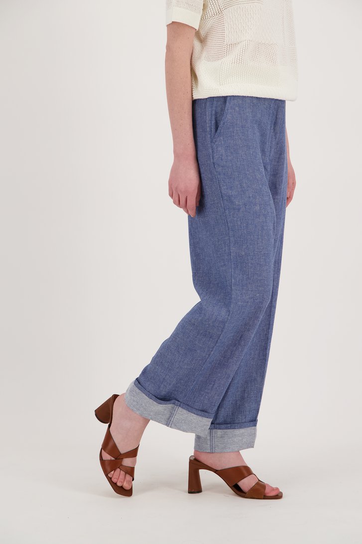 Blauwe linnen broek  van Libelle voor Dames