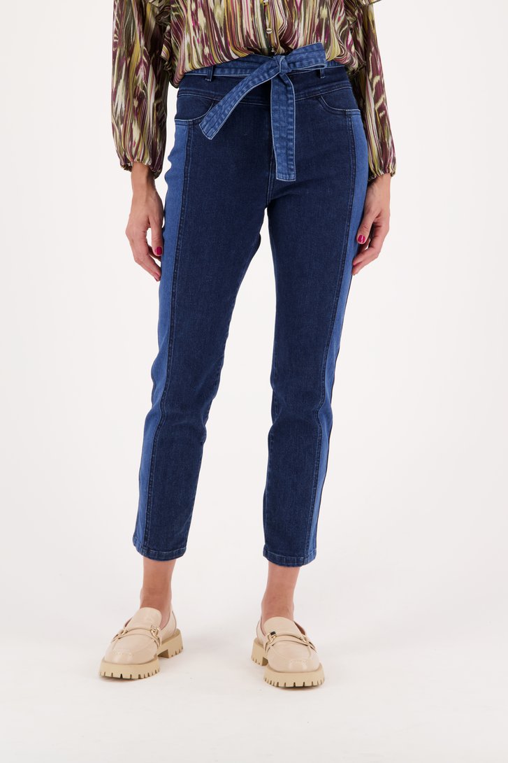 Blauwe patchwork jeans - carrot fit