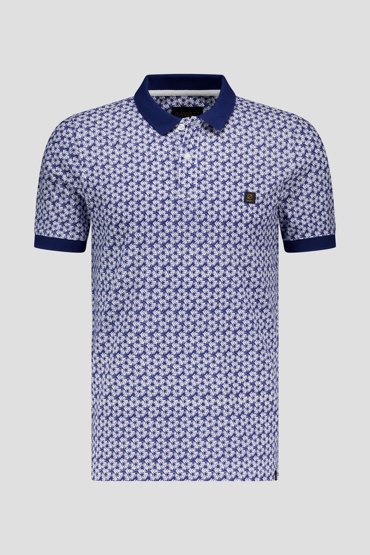Blauwe polo met fijne bladerprint  van Ravøtt voor Heren