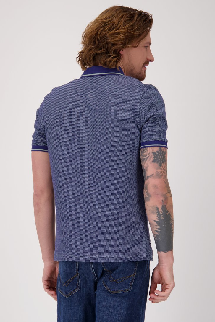 Blauwe polo met fijne groene print van Ravøtt voor Heren