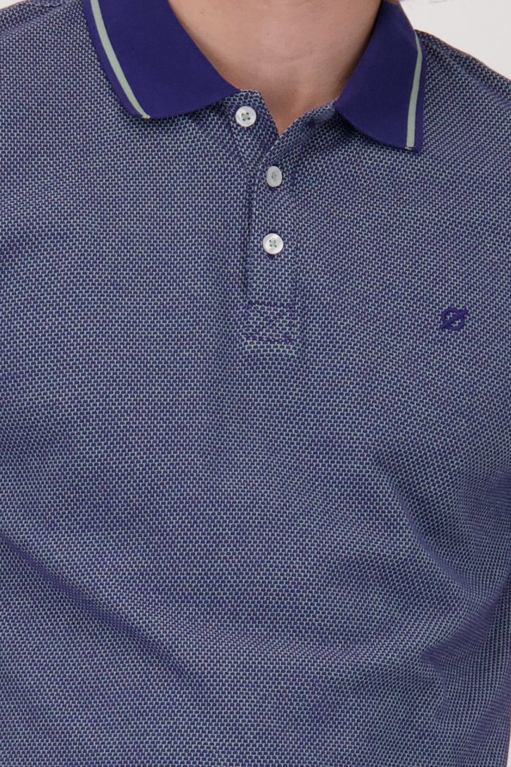 Blauwe polo met fijne groene print van Ravøtt voor Heren