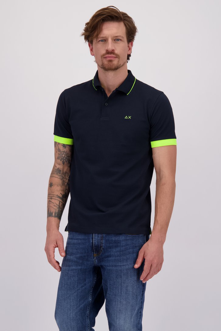 Voorkant van Blauwe polo met fluo groen accent  door Sun68 voor Heren