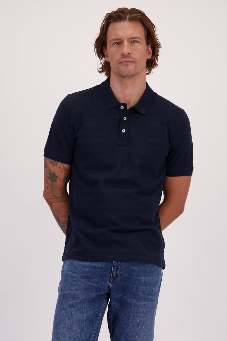 Voorkant van Blauwe polo met jacquard strepen door Ravøtt voor Heren