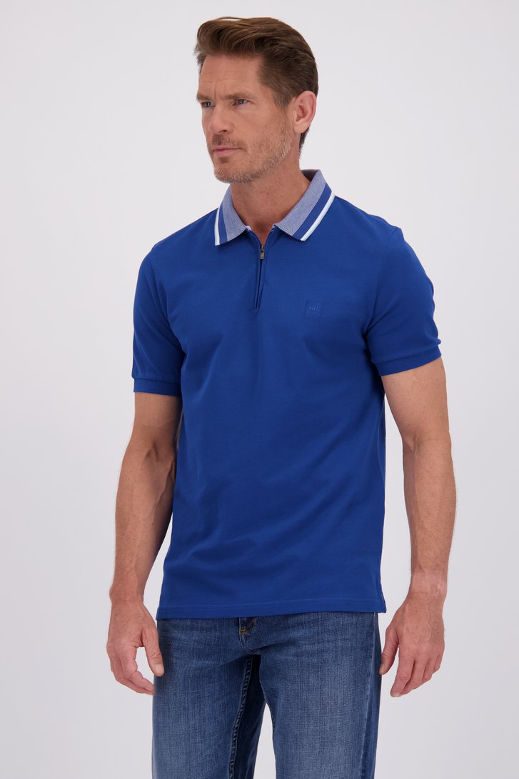Voorkant van Blauwe polo met korte rits door Dansaert Blue voor Heren
