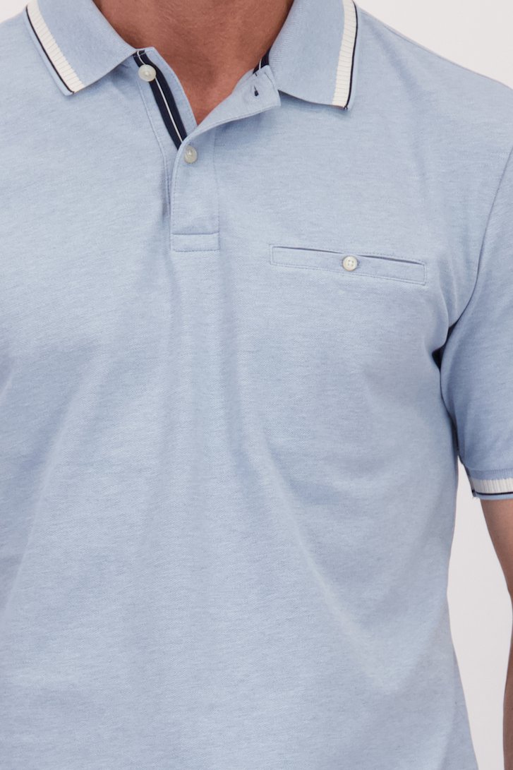 Detail van Blauwe polo met witte en donkerblauwe details door Dansaert Blue voor Heren