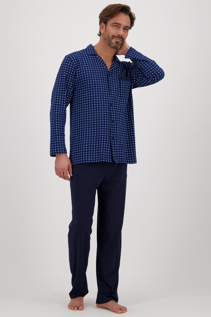 Blauwe pyjamaset met geruit hemd van Götzburg voor Heren