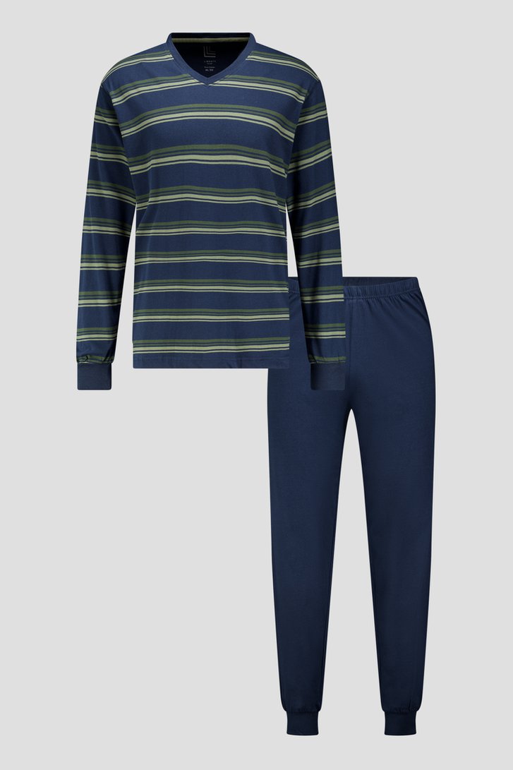 Productfoto 1 van Blauwe pyjamaset met groen streepmotief door Liberty Island voor Heren