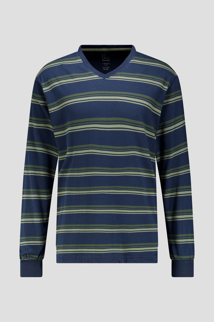 Productfoto 2 van Blauwe pyjamaset met groen streepmotief door Liberty Island voor Heren