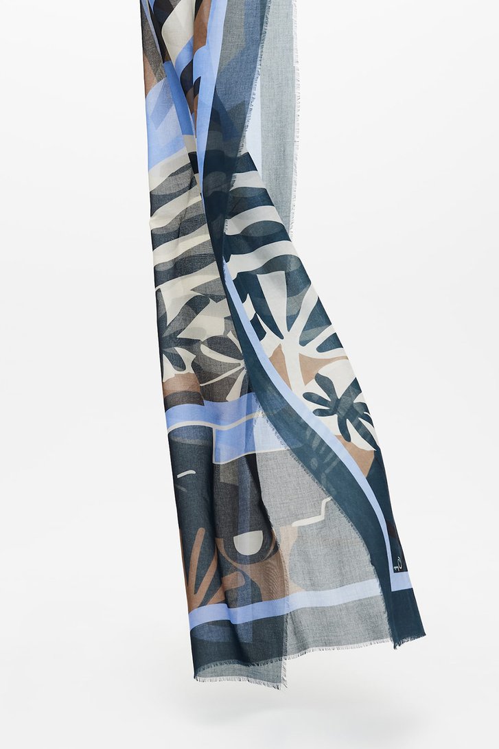 Blauwe sjaal met beige-bruine print van Opus voor Dames