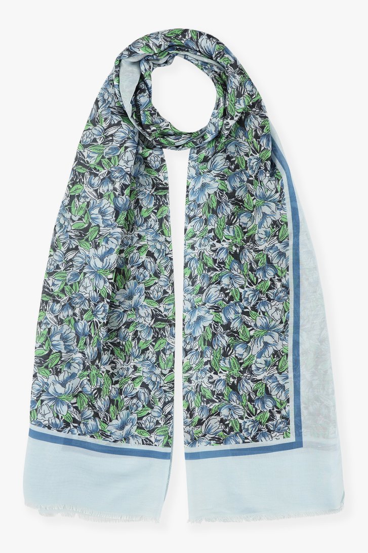 Blauwe sjaal met bloemenprint van More & More voor Dames