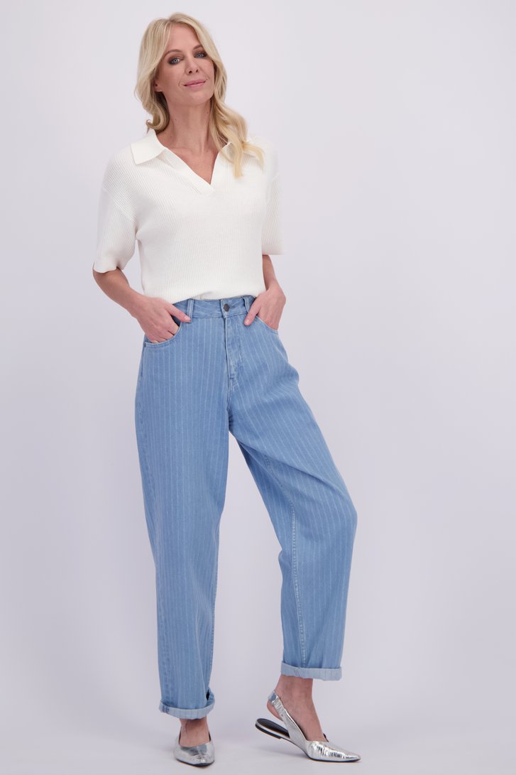 Voorkant van Blauwe tapered jeans door AC by Annelien Coorevits voor Dames