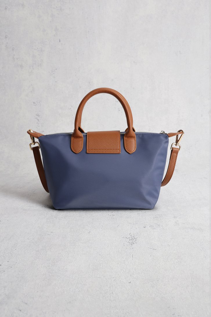 Achterkant van Blauwe tas met bruine leather afwerking door Liberty Island voor Dames