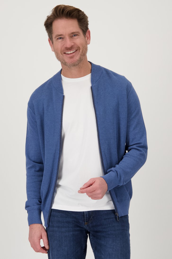 Blauwe tricot cardigan met rits van Dansaert Blue voor Heren