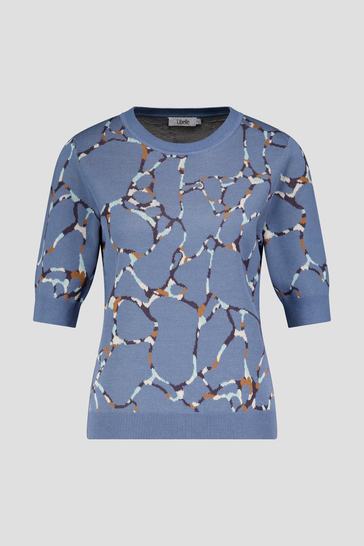 Productfoto 1 van Blauwe trui met korte mouwen en print door Libelle voor Dames