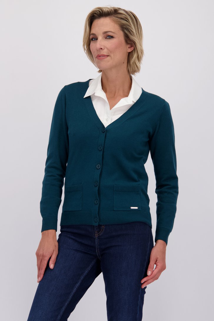 Voorkant van Blauwgroene cardigan door Claude Arielle voor Dames