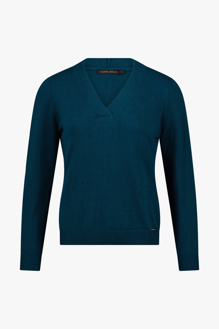 Productfoto 2 van Blauwgroene trui met V-hals  door Claude Arielle voor Dames