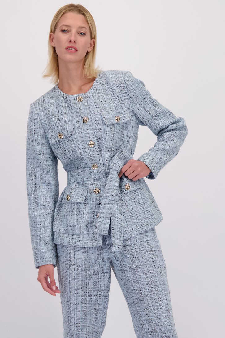 Le devant de Blazer bleu clair avec boutons dorés de D'Auvry pour Femmes