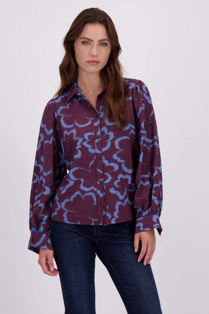 Bordeaux blouse met blauw gebloemd motief van Geisha 7600655