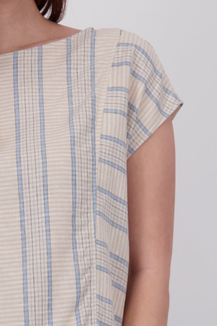 Blouse à carreaux beige à col bateau  de Libelle pour Femmes