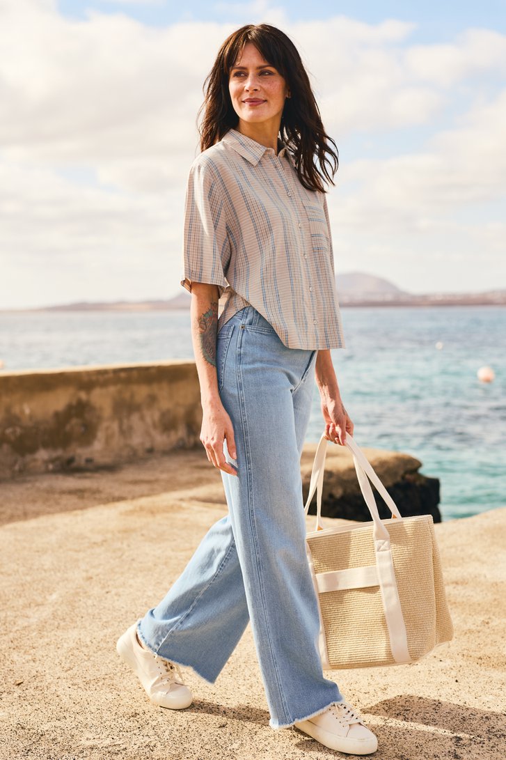 Blouse à carreaux beige à manches courtes de Libelle pour Femmes