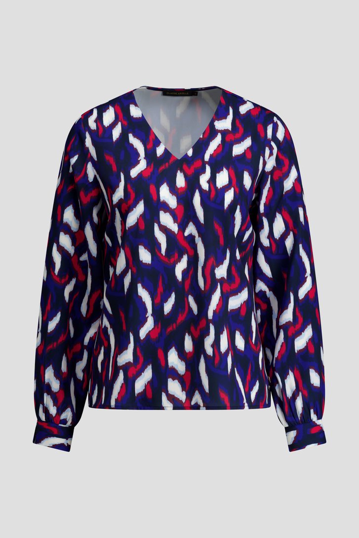 Photo produit 1 de Blouse à imprimé bleu et rouge de Claude Arielle pour Femmes